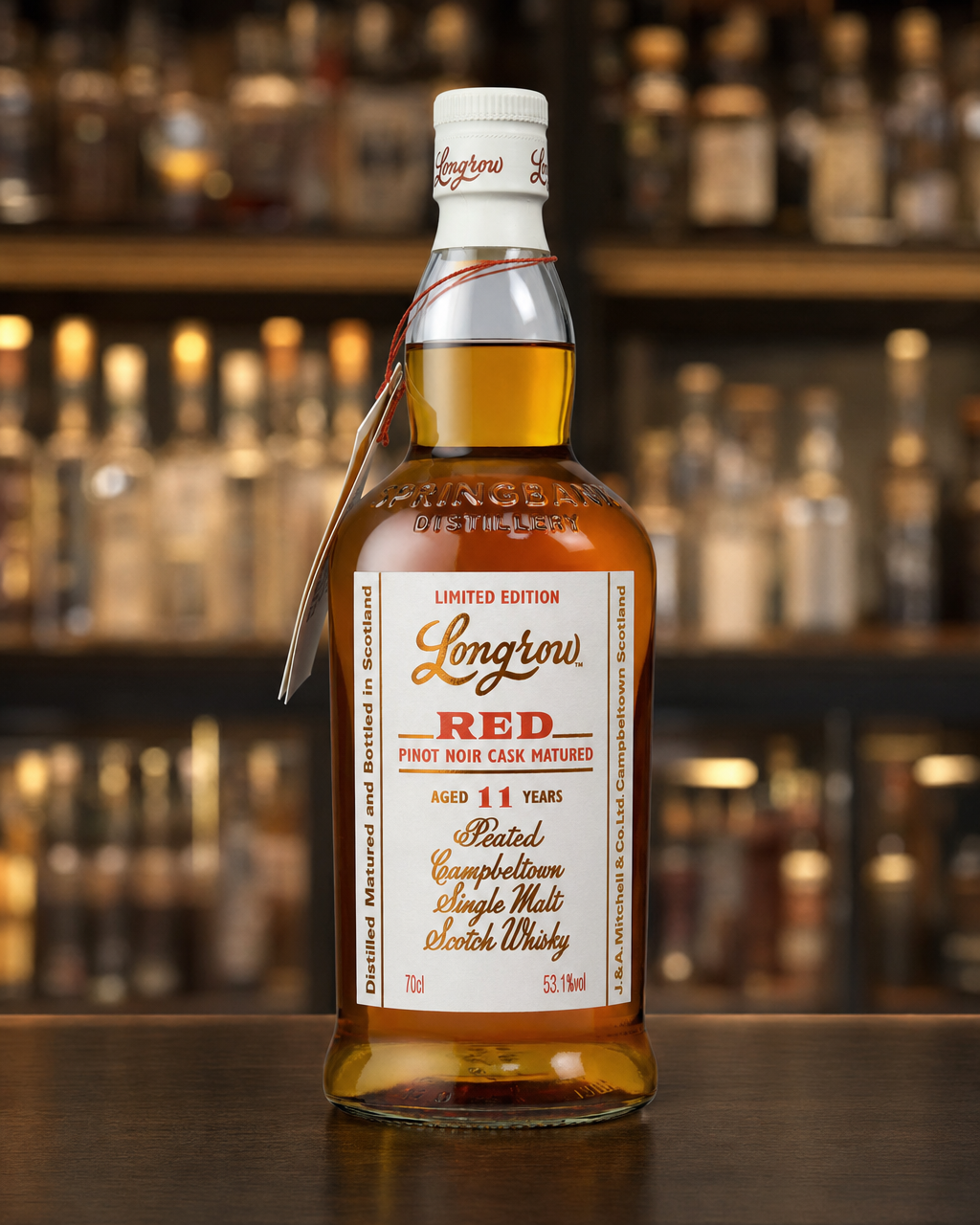 Longrow 11 Year Old Red Pinot Noir bottle, alternate view