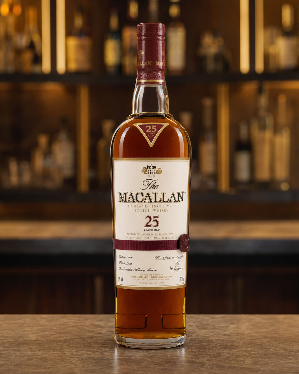 Macallan 25 Year Old Sherry Oak bottle, alternate view