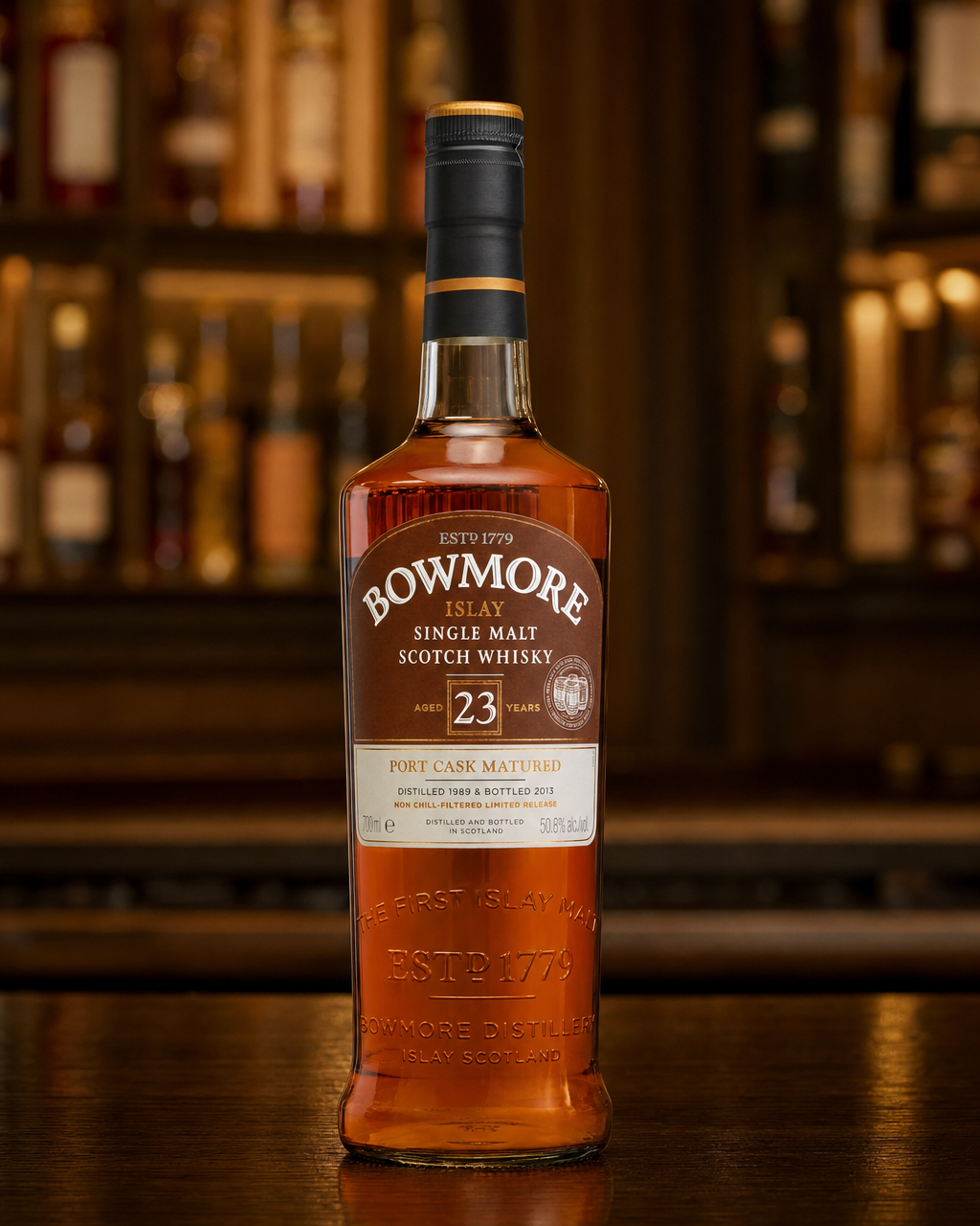 Bowmore 1989 23 Year Old Port Cask bottle, alternate view