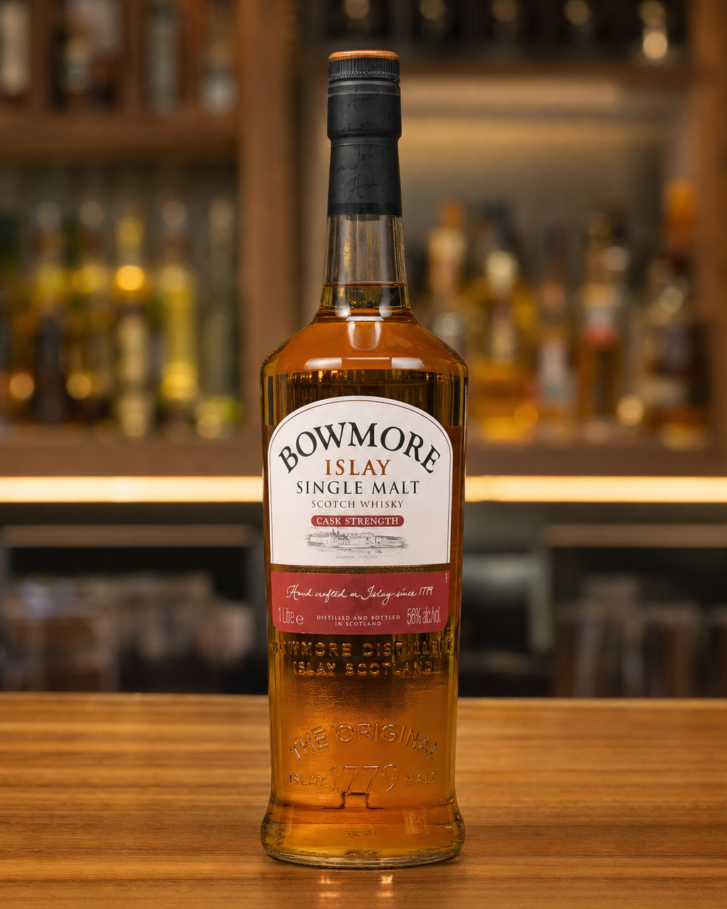 Bowmore Cask Strength bottle, alternate view