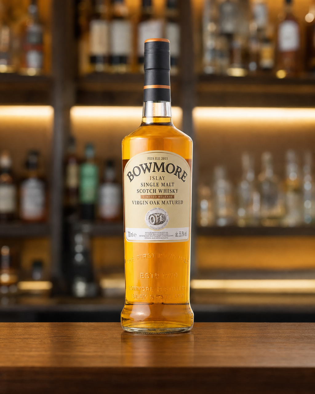 Bowmore Feis Ile 2015 Virgin Oak bottle, alternate view