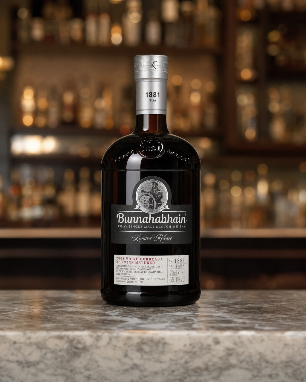 Bunnahabhain 2008 Moine Bordeaux Red Wine Matured bottle, alternate view
