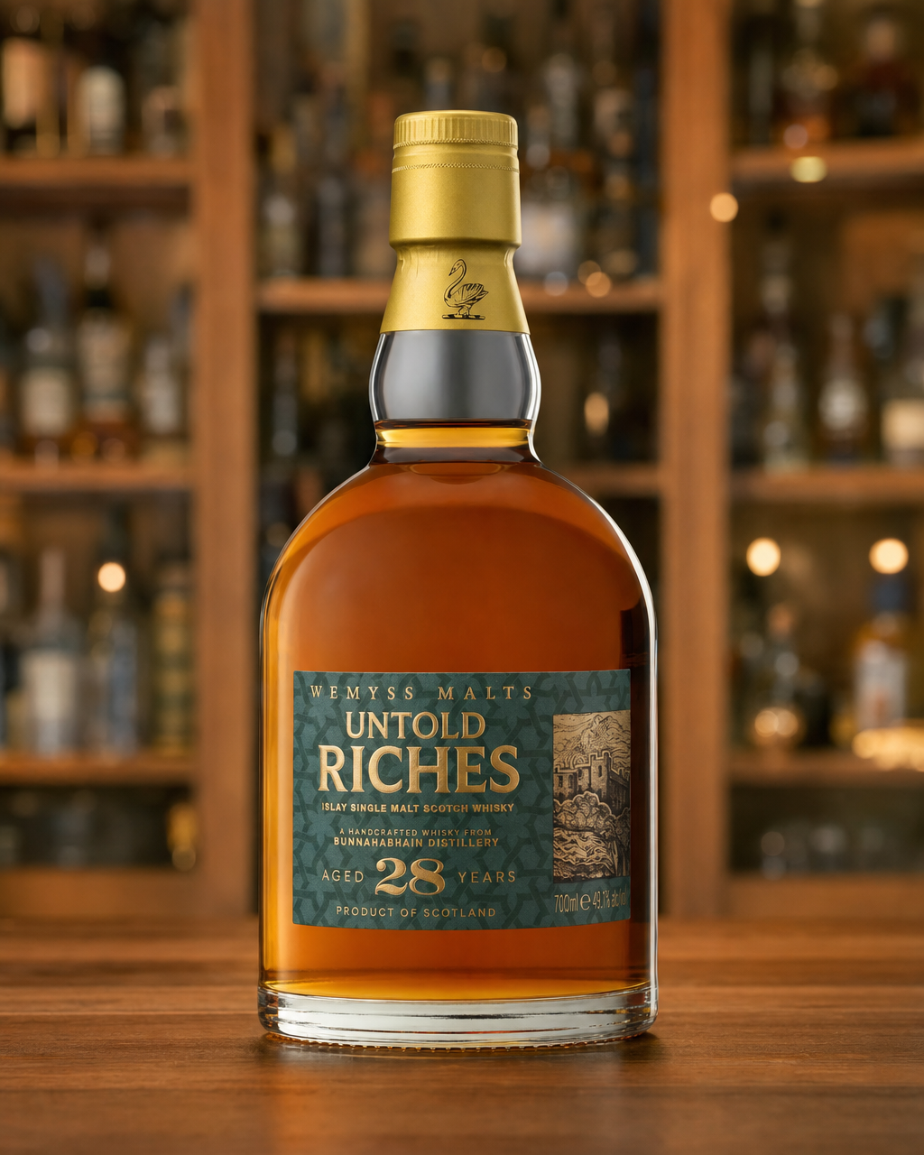 Bunnahabhain 28 Year Old Untold Riches Wemyss Malts bottle, alternate view