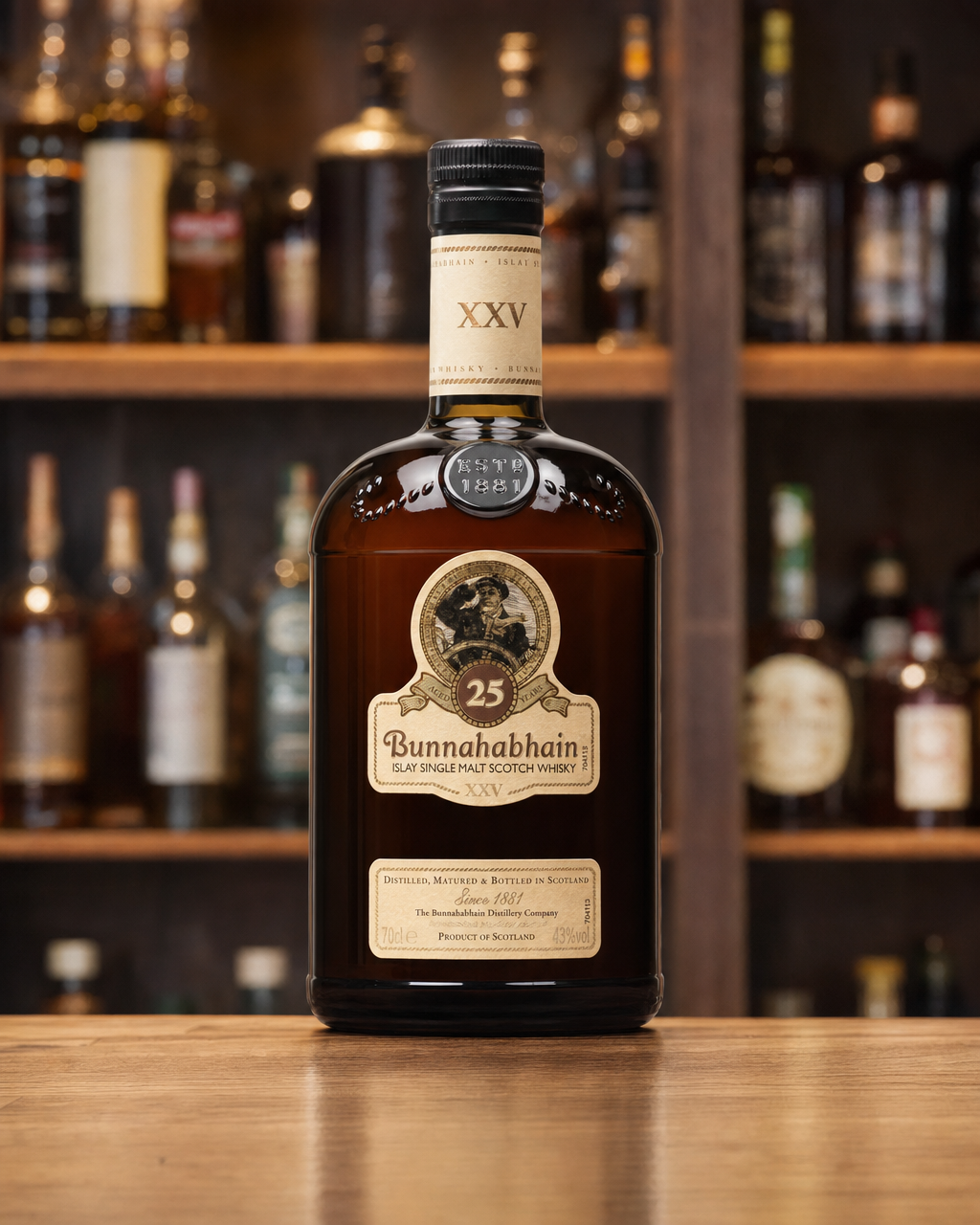 Bunnahabhain XXV 25 Year Old bottle, alternate view