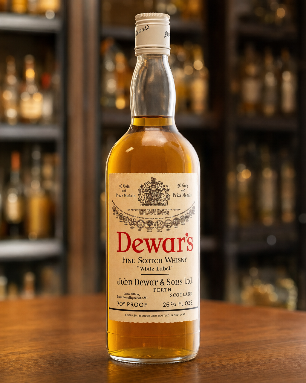 Dewar's White Label bottle, alternate view