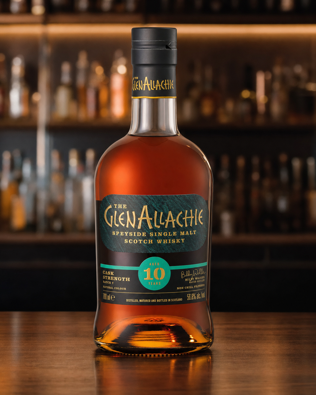 GlenAllachie 10 Year Old Cask Strength Batch #7 bottle, alternate view