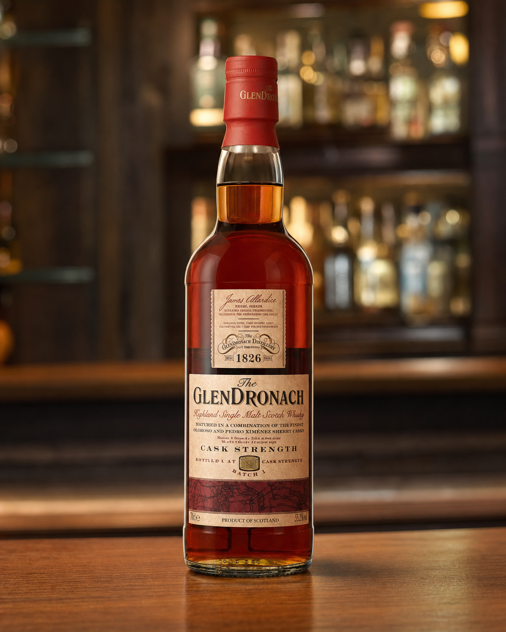 GlenDronach Cask Strength Batch #1 bottle, alternate view