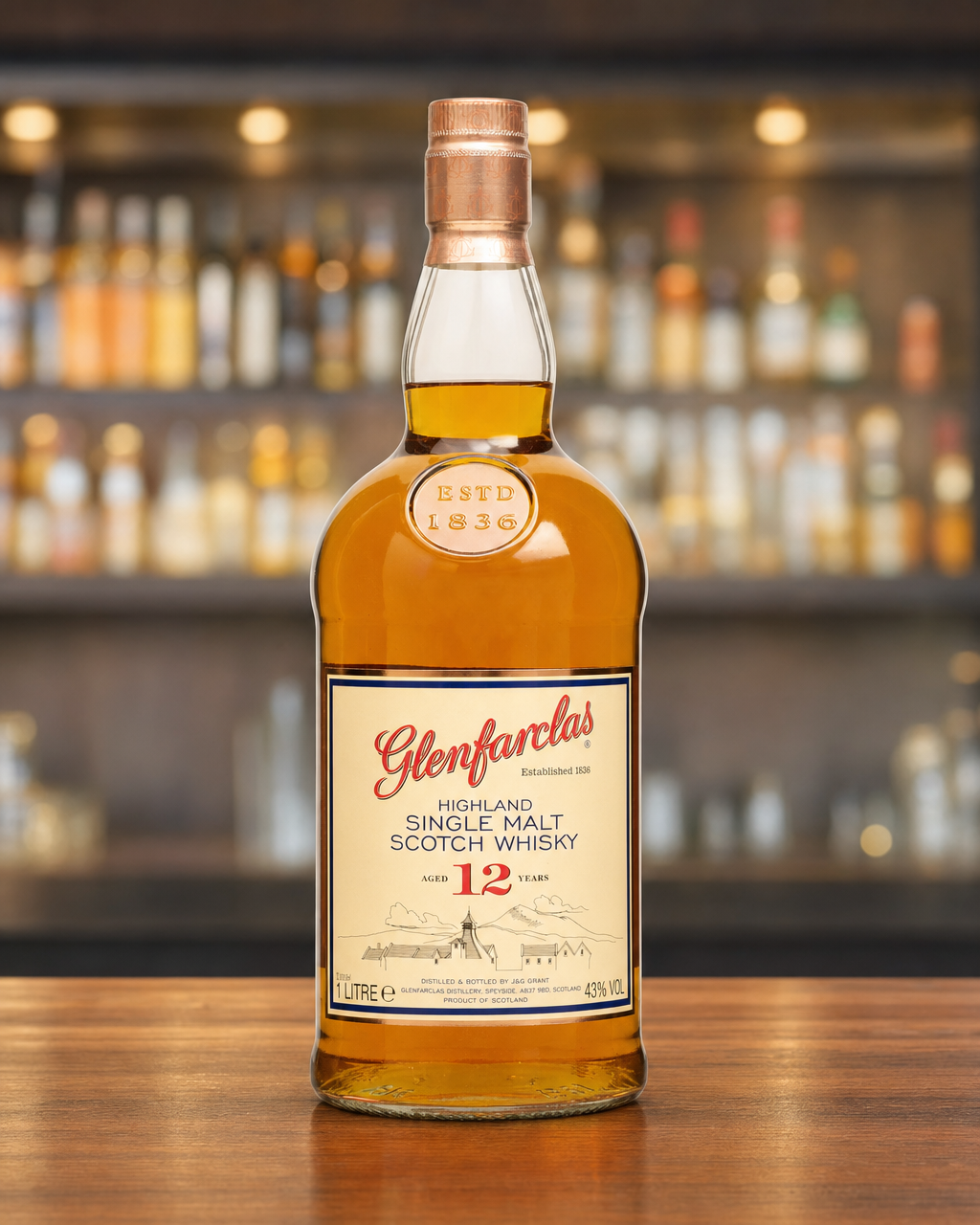 Glenfarclas 12 Year Old 1L bottle, alternate view