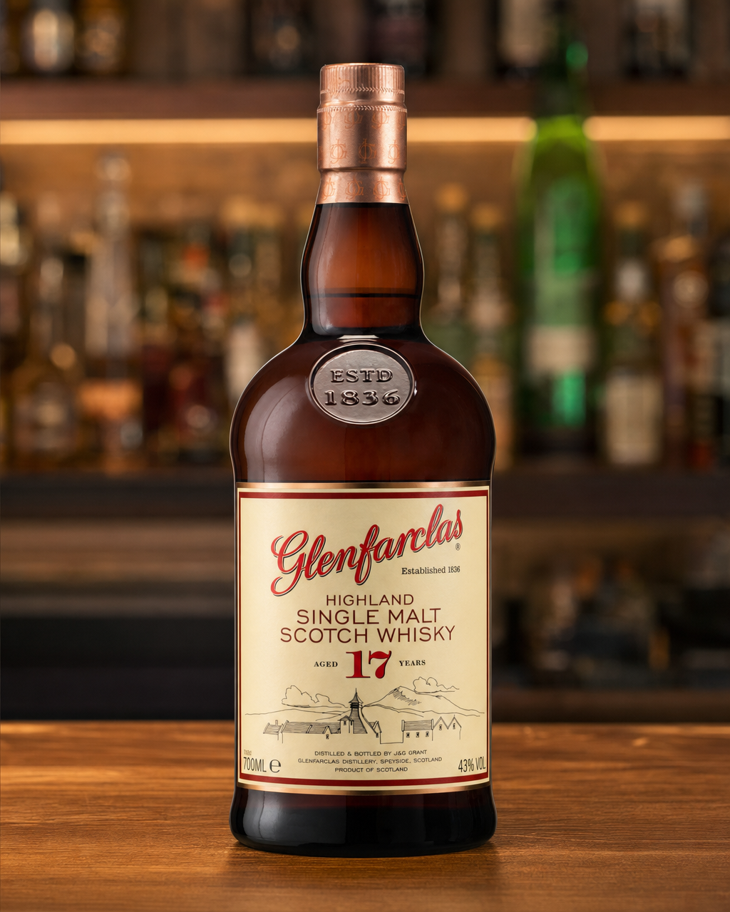 Glenfarclas 17 Year Old bottle, alternate view