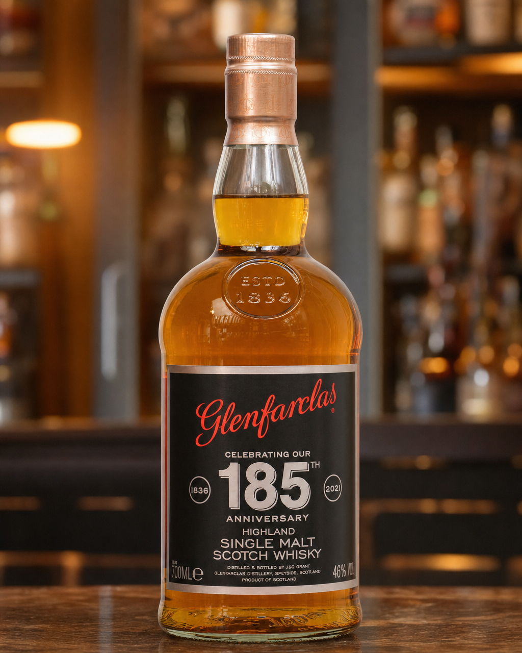 Glenfarclas 185th Anniversary 2021 bottle, alternate view