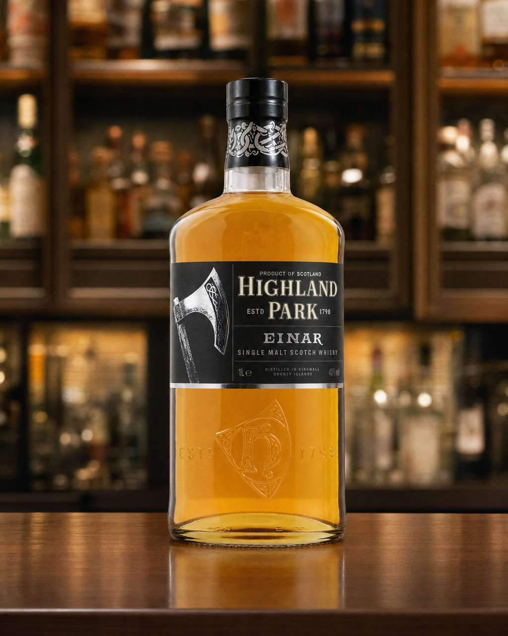Highland Park Einar 1L bottle, alternate view