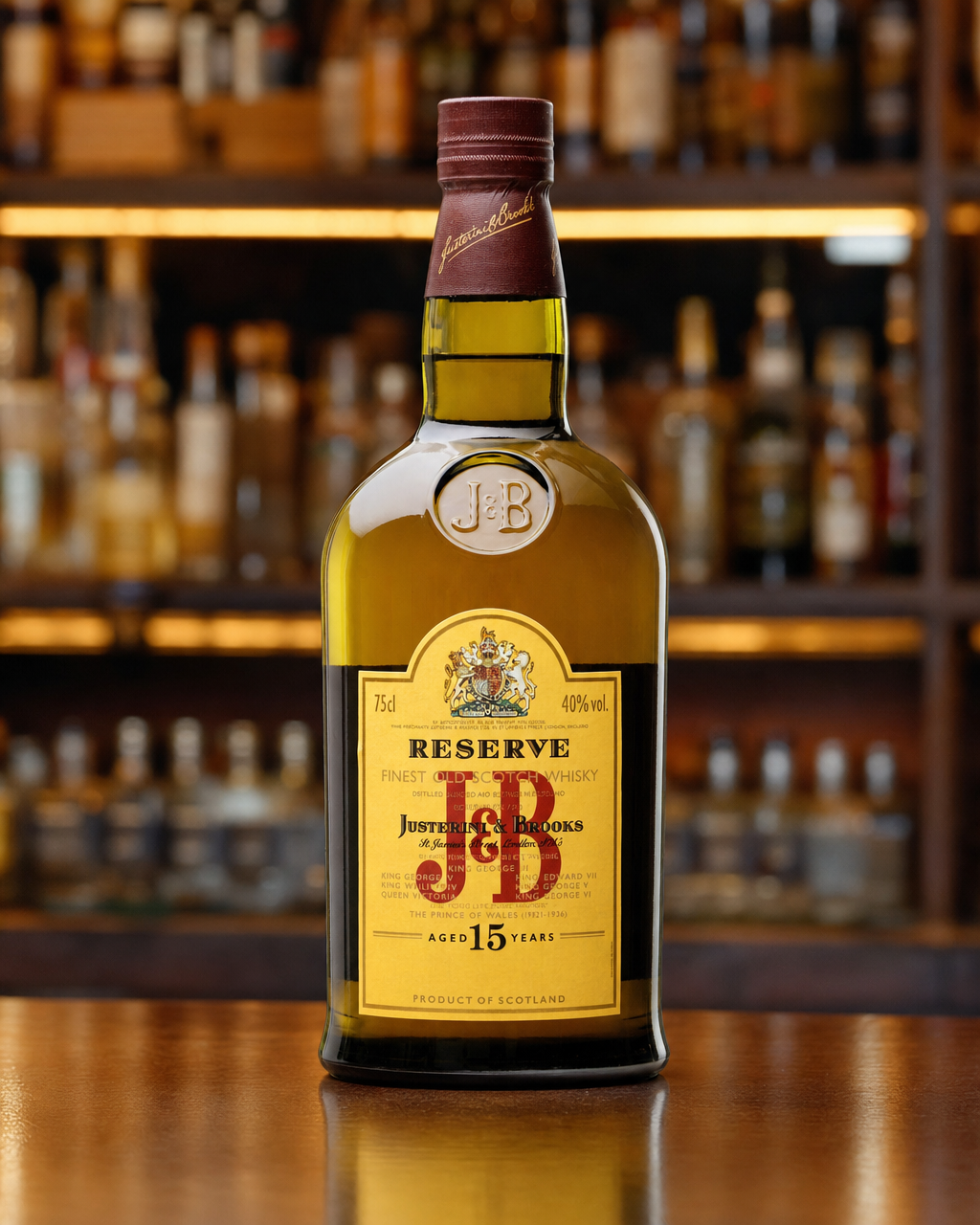 J&B 15 Year Old Reserve bottle, alternate view