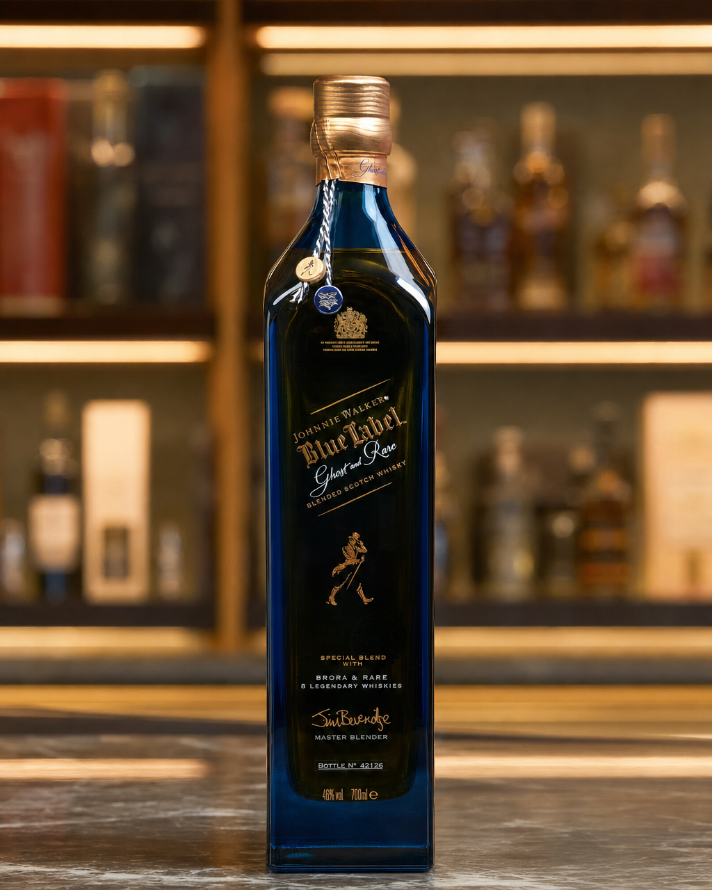 Johnnie Walker Blue Label Ghost and Rare 1st Edition / Brora bottle, alternate view