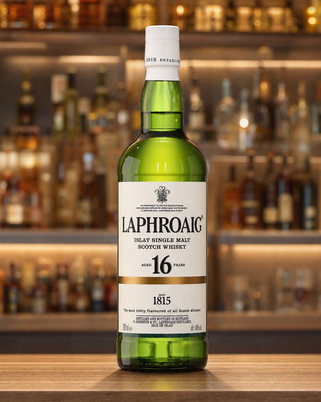 Laphroaig 16 Year Old bottle, alternate view
