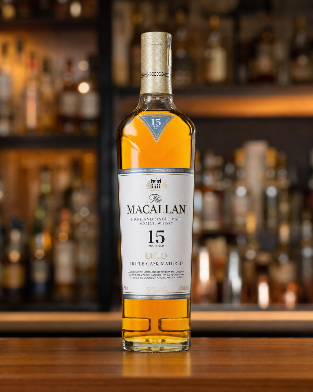 Macallan 15 Year Old Fine Oak Triple Cask bottle, alternate view