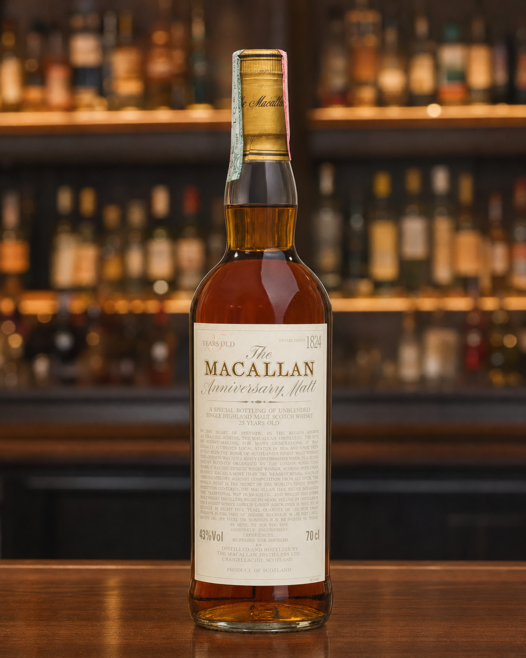 Macallan Over 25 Years Old / Anniversary Malt bottle, alternate view