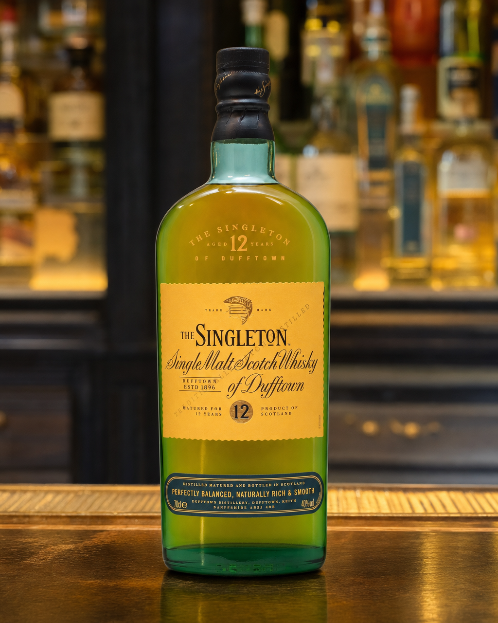 Singleton of Dufftown 12 Year Old bottle, alternate view