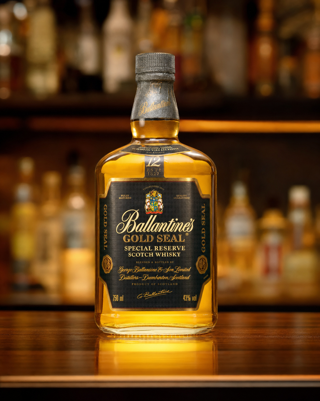 Ballantine's Gold Seal 12 Year Old bottle, alternate view