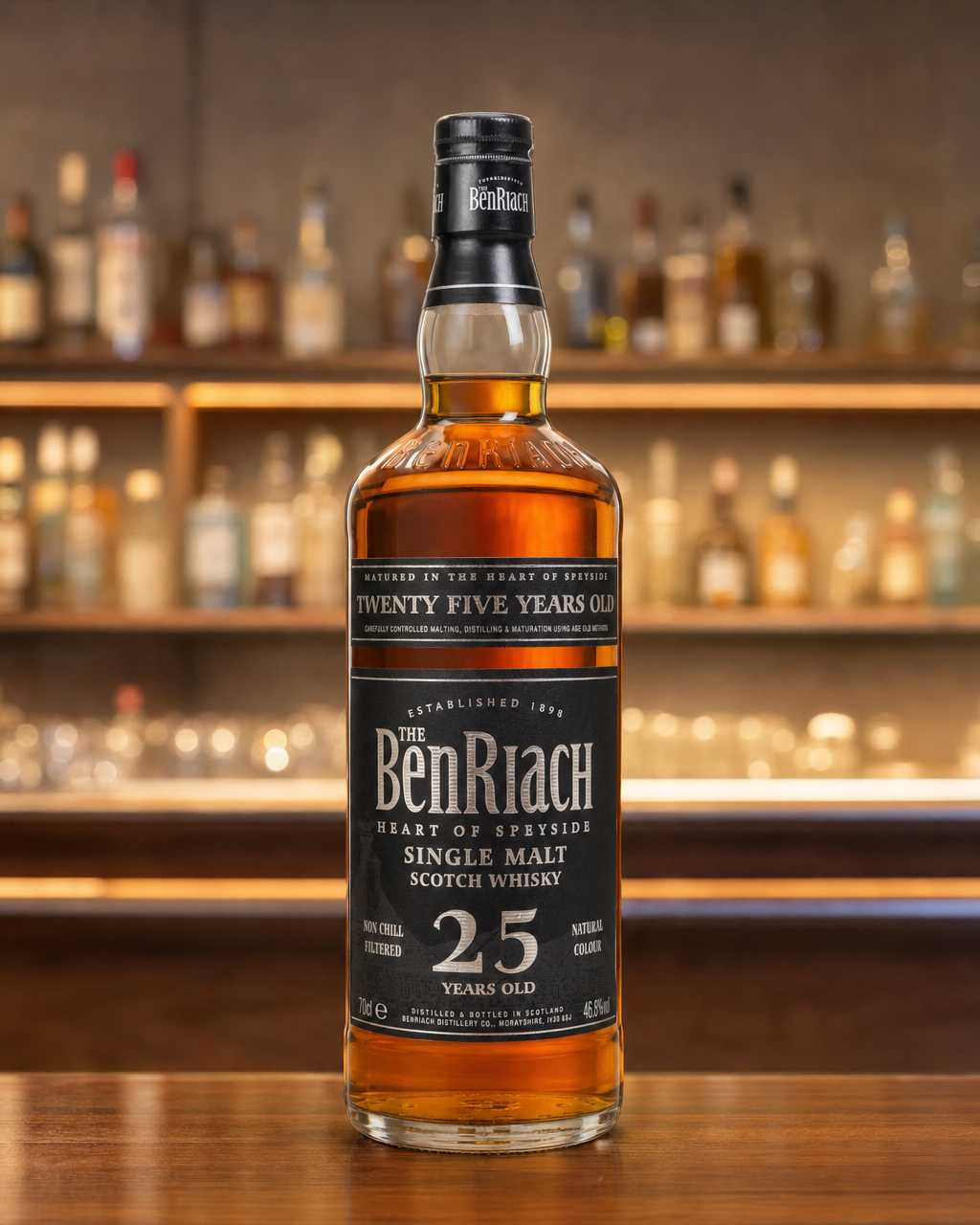 Benriach 25 Year Old bottle, alternate view