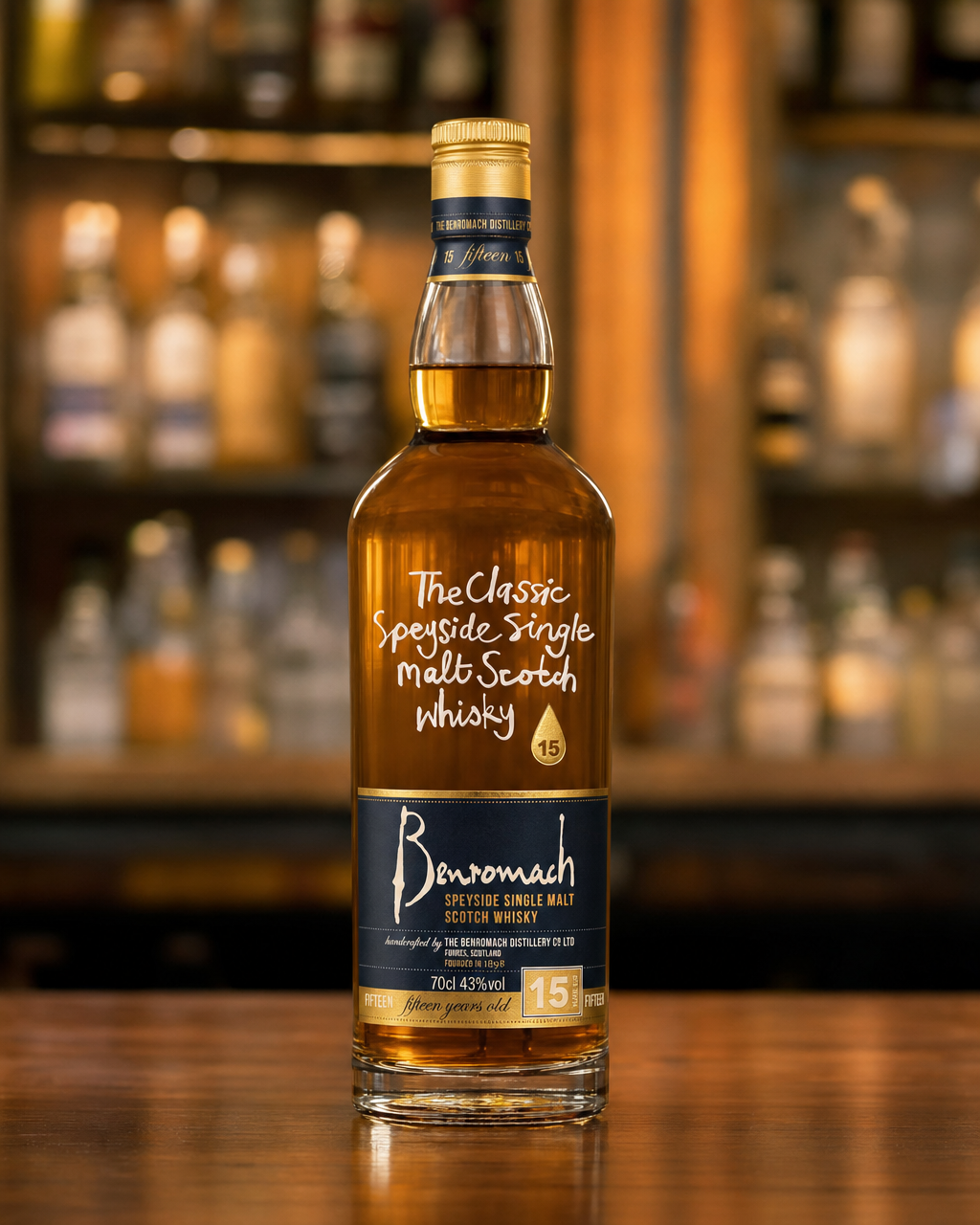Benromach 15 Year Old bottle, alternate view