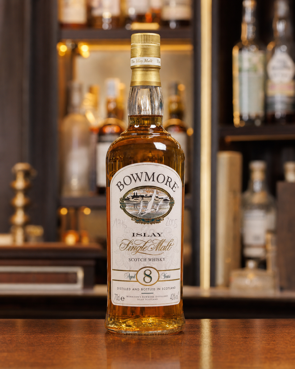 Bowmore 8 Year Old bottle, alternate view