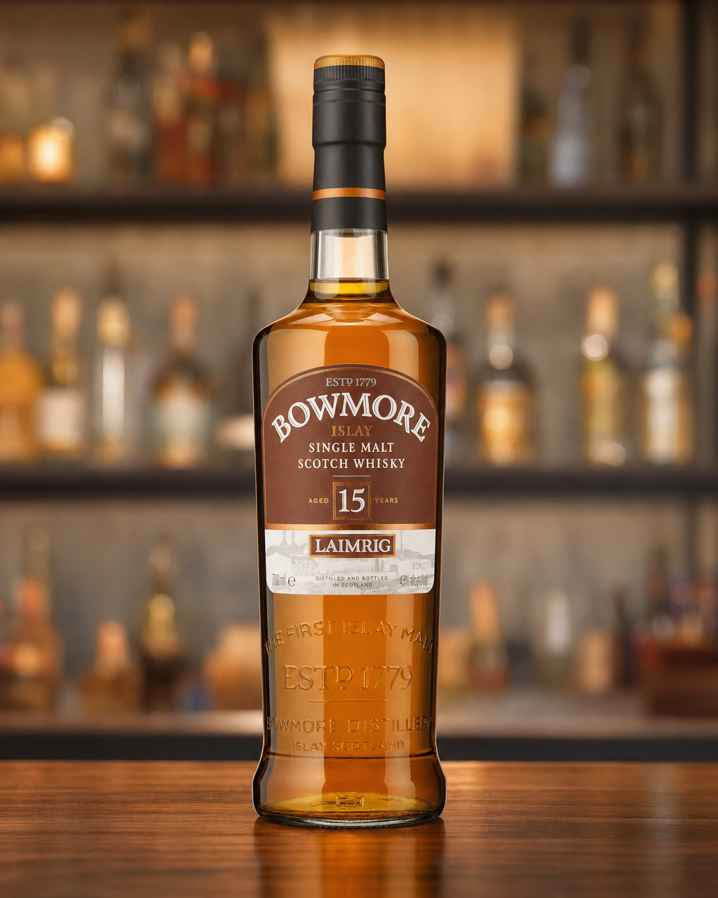 Bowmore Laimrig 15 Year Old bottle, alternate view