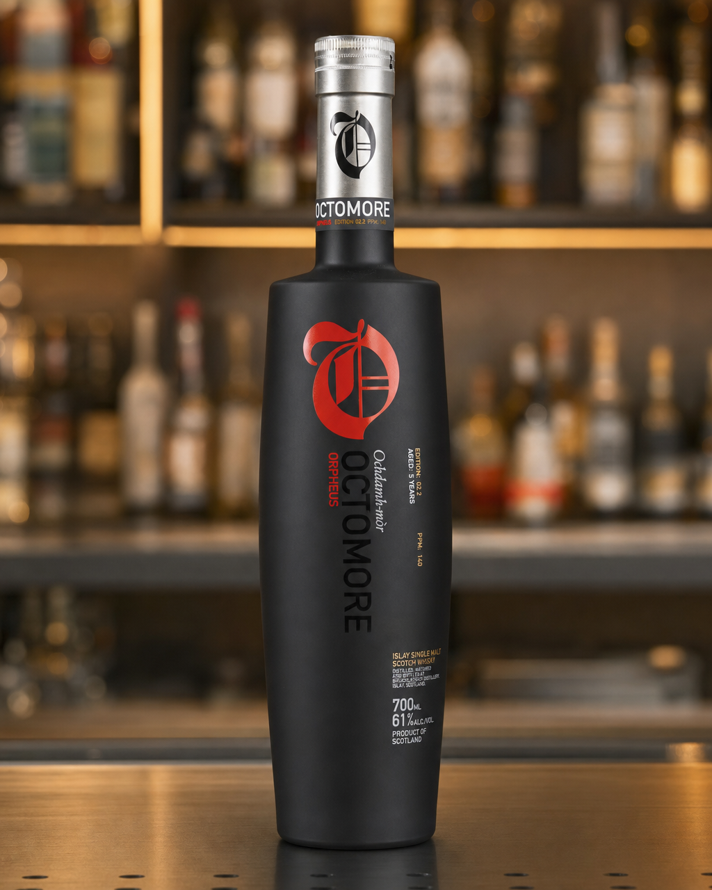 Bruichladdich Octomore Orpheus 5 Year Old bottle, alternate view