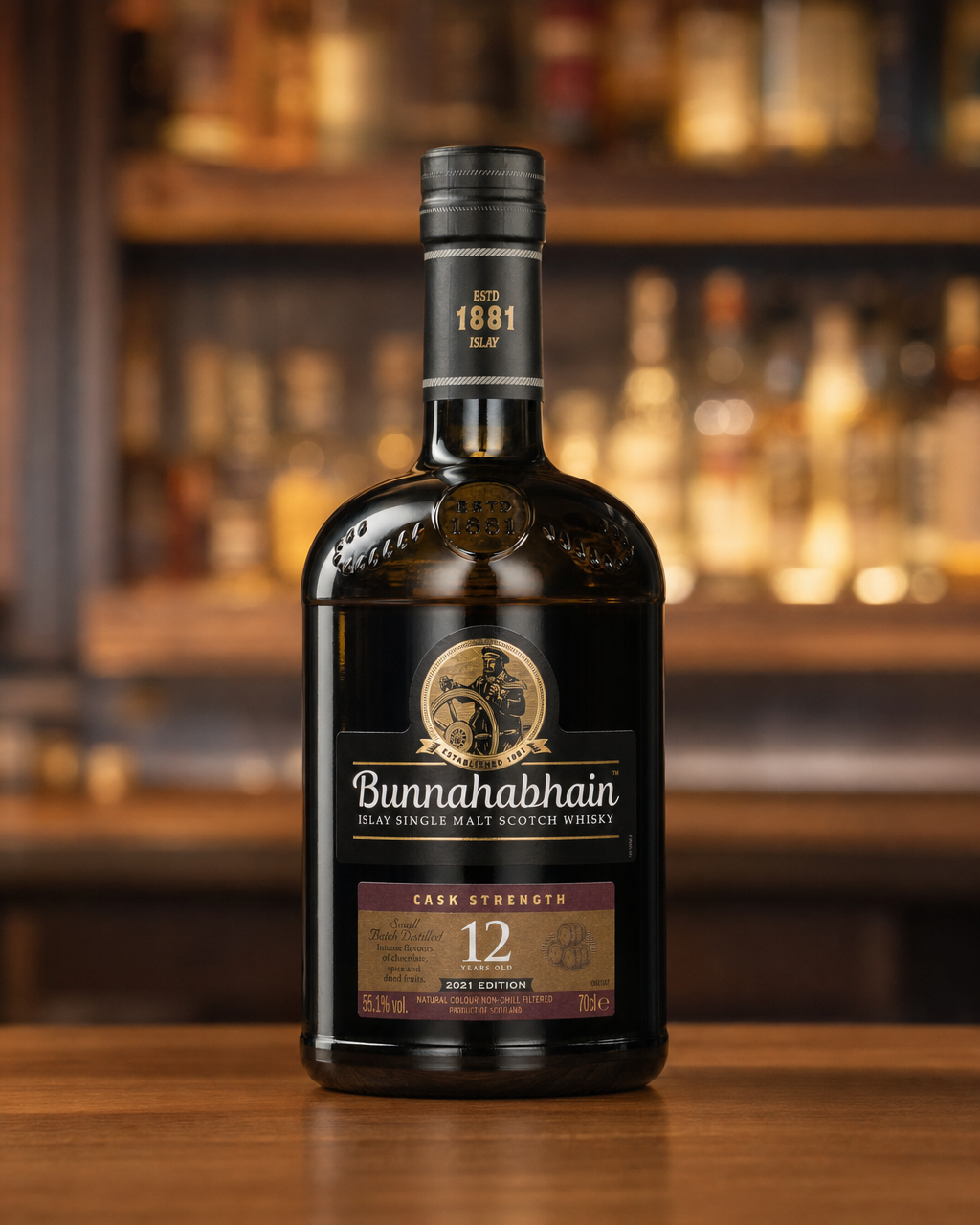 Bunnahabhain 12 Year Old Cask Strength 2021 Edition bottle, alternate view