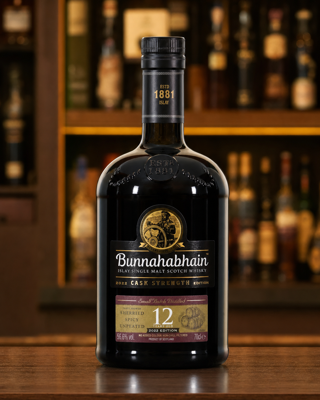Bunnahabhain 12 Year Old bottle, alternate view