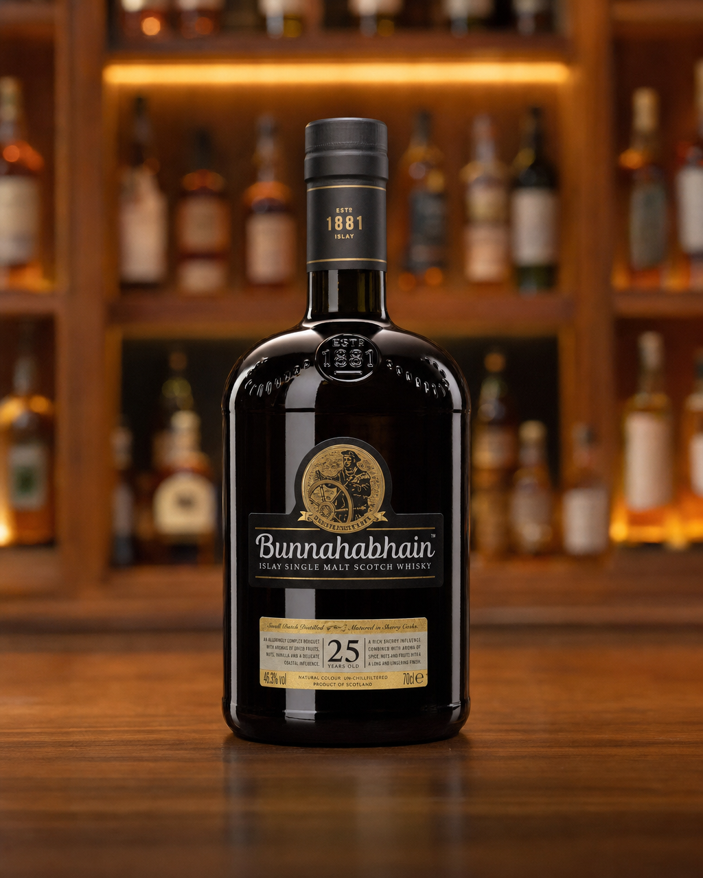 Bunnahabhain 25 Year Old bottle, alternate view