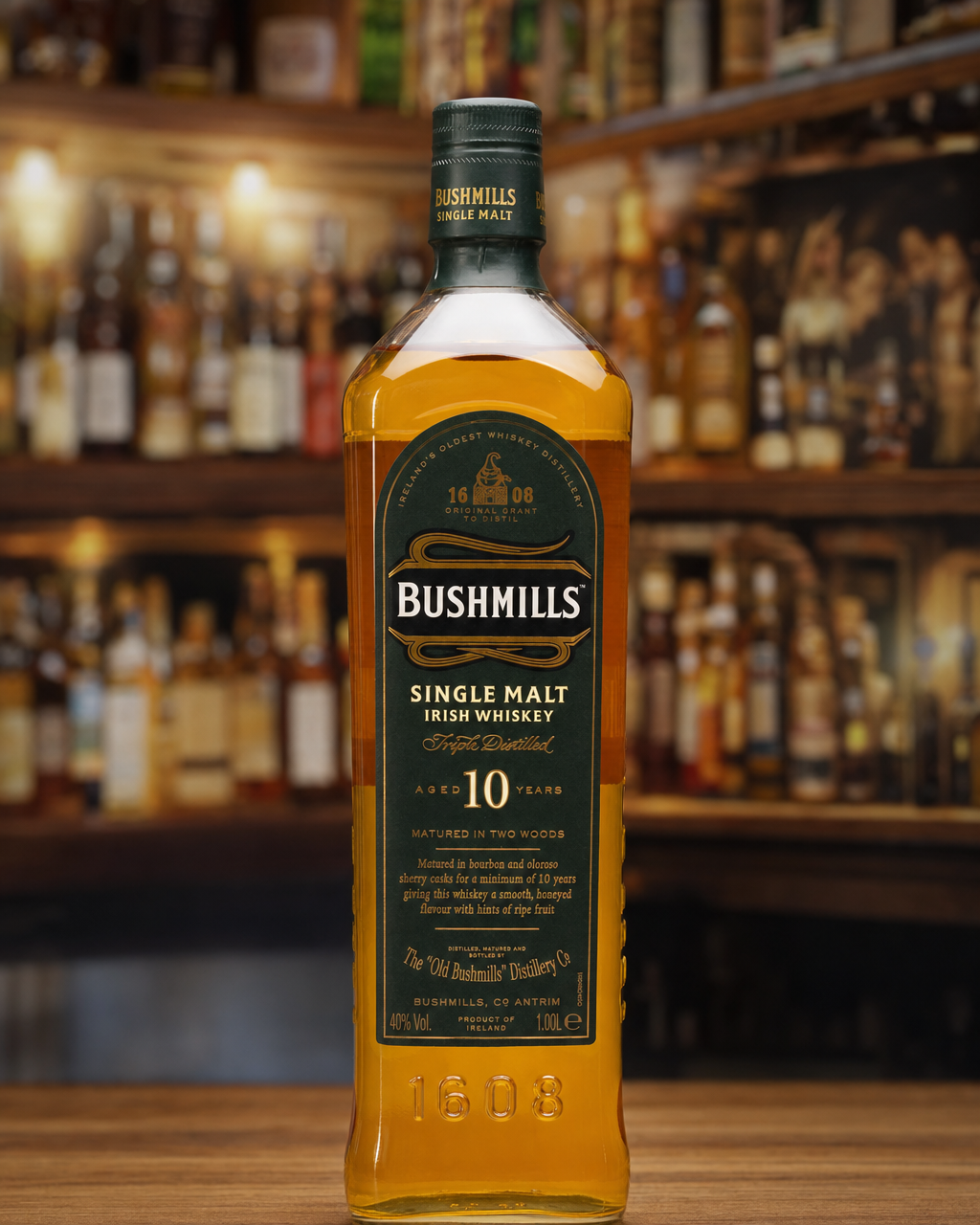 Bushmills Malt 10 Year Old bottle, alternate view