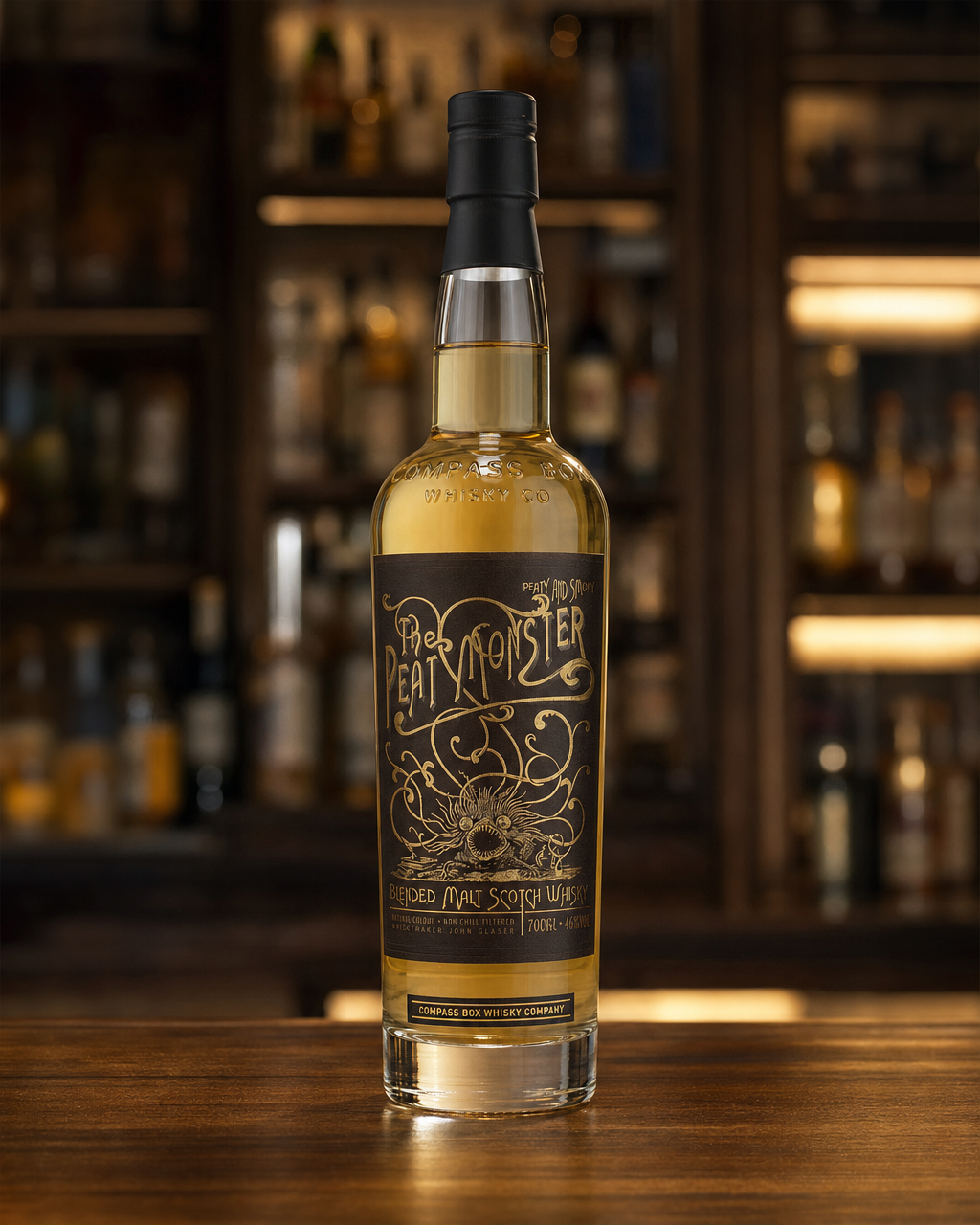 Compass Box Whisky The Peat Monster bottle, alternate view