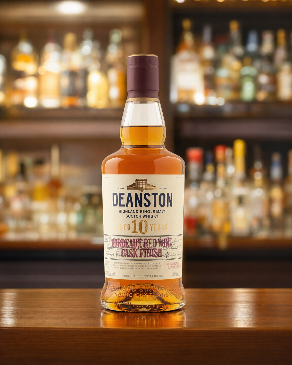 Deanston 10 Year Old Bordeaux Red Wine Cask Finish bottle, alternate view