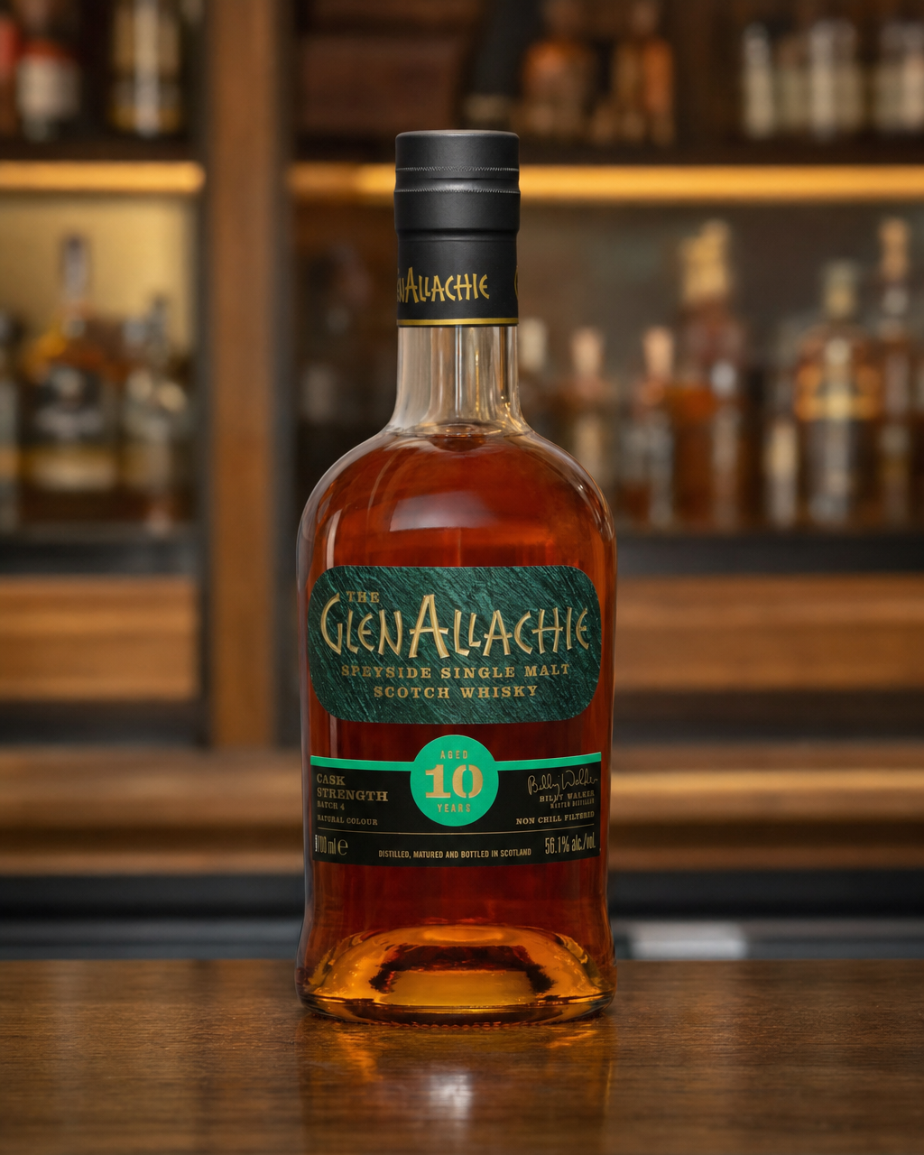 GlenAllachie 10 Year Old Cask Strength Batch #4 bottle, alternate view