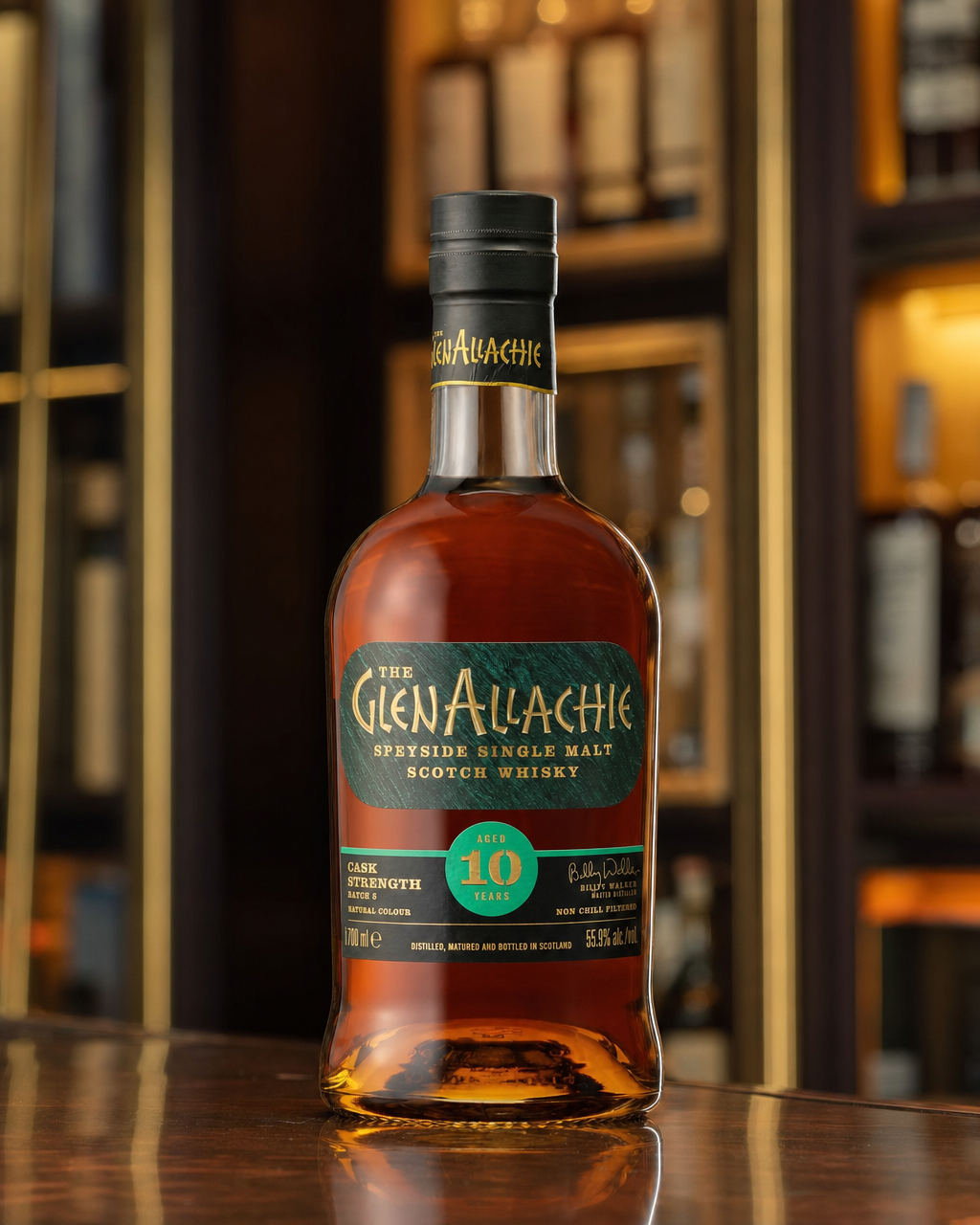 GlenAllachie 10 Year Old Cask Strength Batch #5 bottle, alternate view