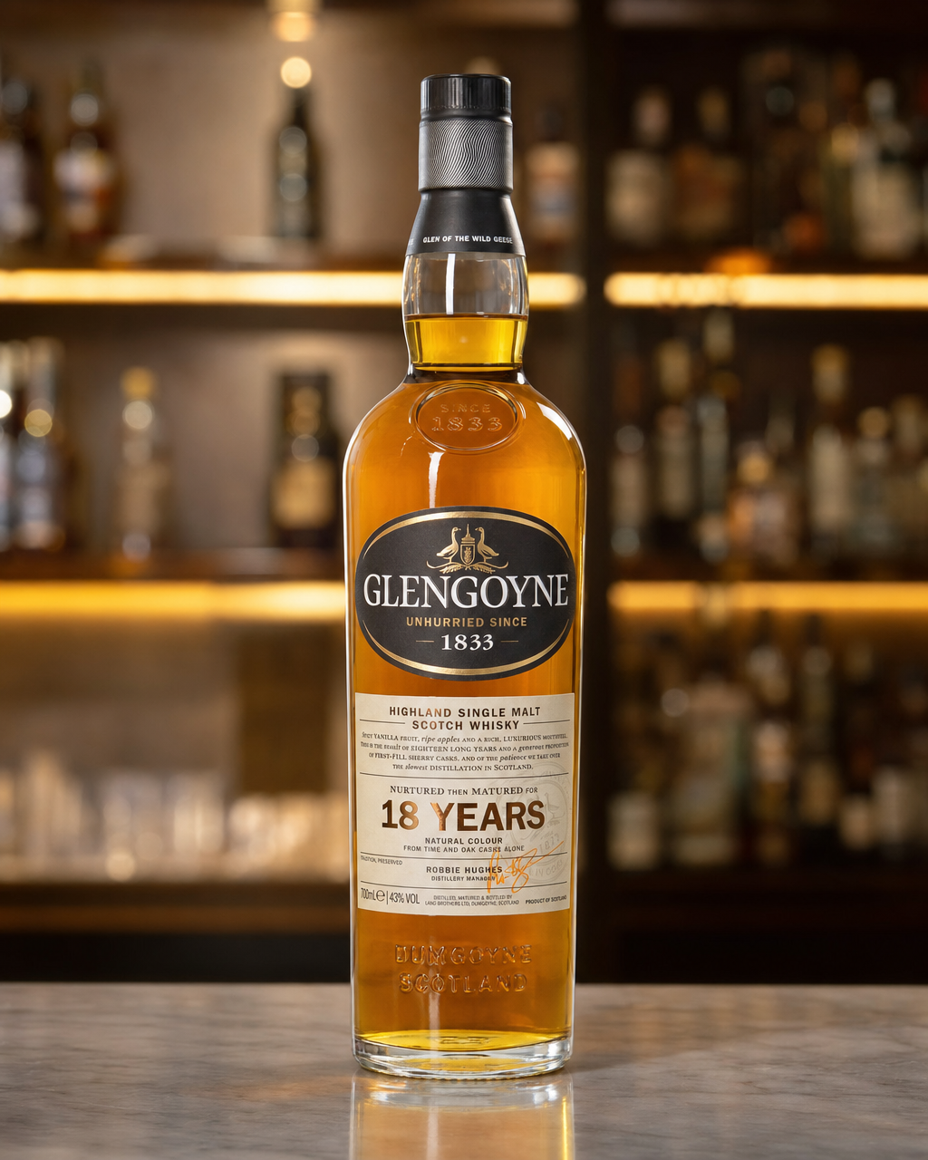 Glengoyne 18 Year Old bottle, alternate view