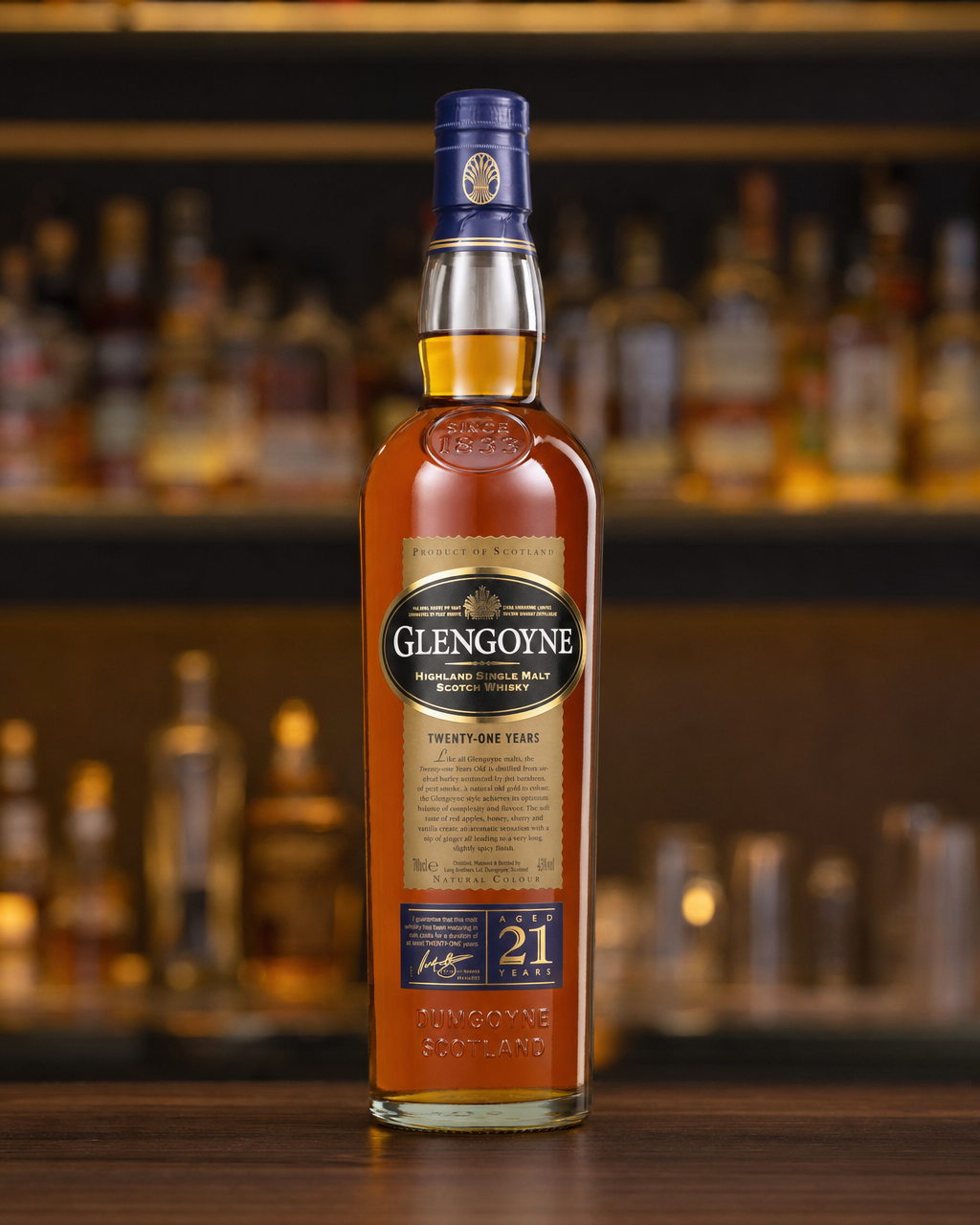 Glengoyne 21 Year Old bottle, alternate view