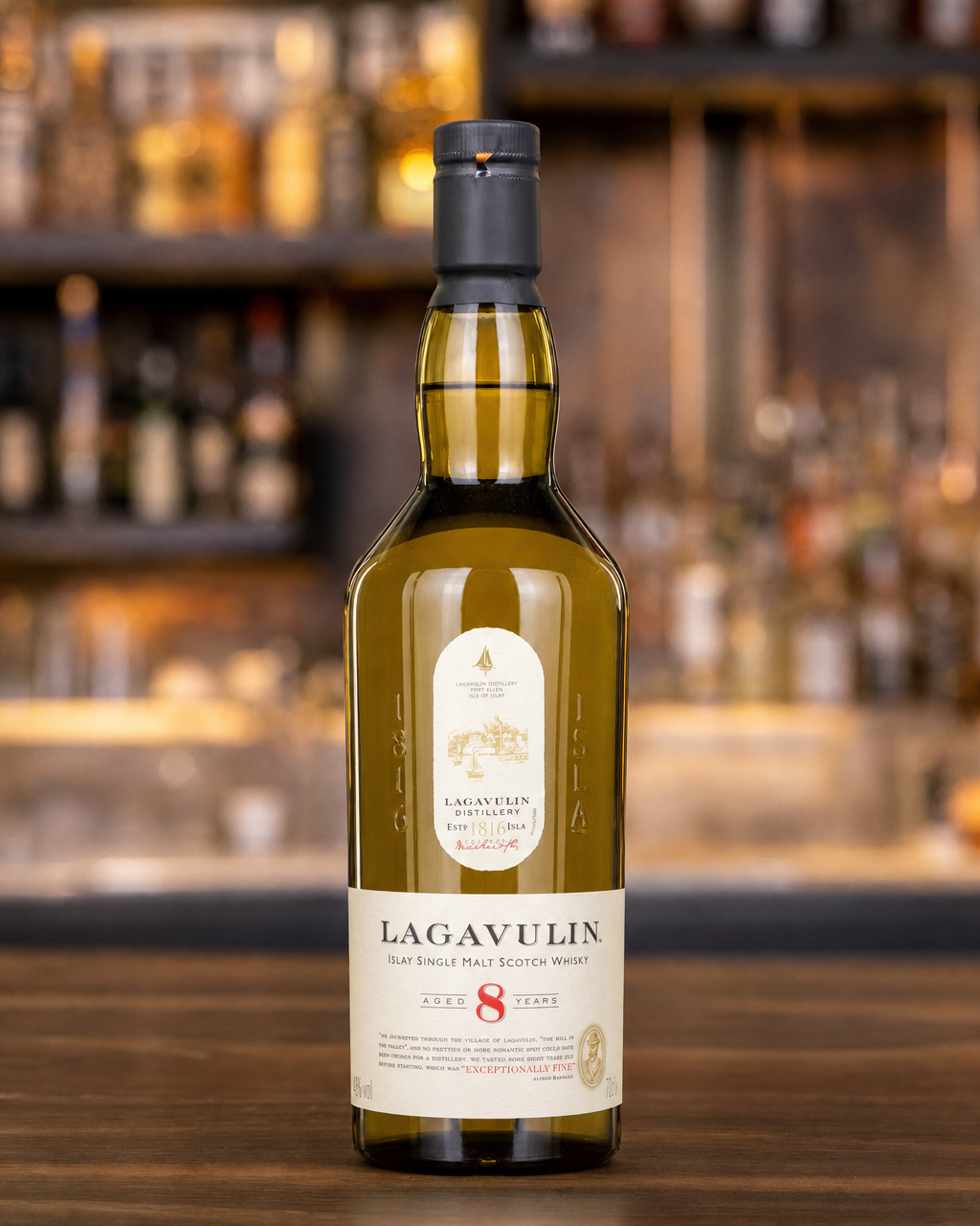 Lagavulin 8 Year Old bottle, alternate view