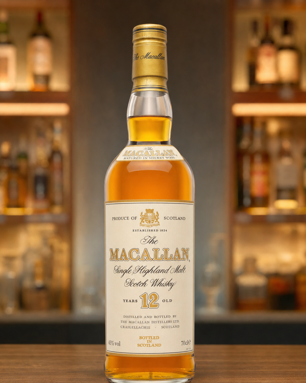 Macallan 12 Year Old bottle, alternate view