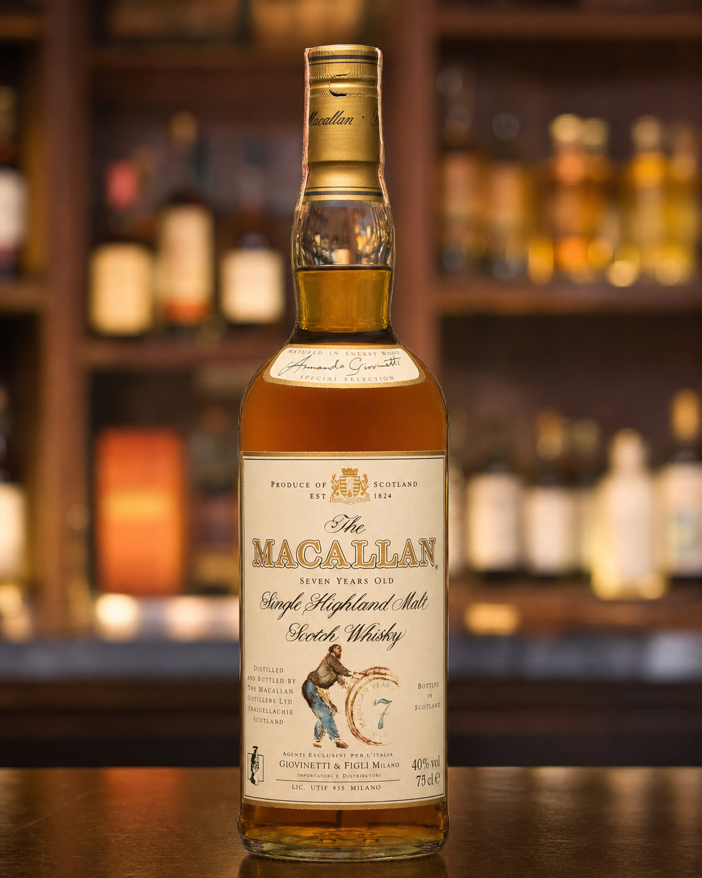 Macallan 7 Year Old bottle, alternate view