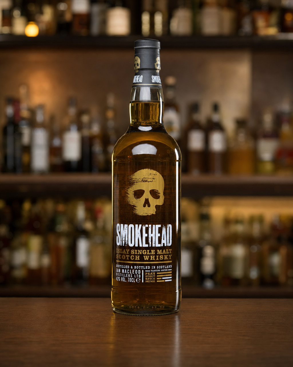 Smokehead bottle, alternate view