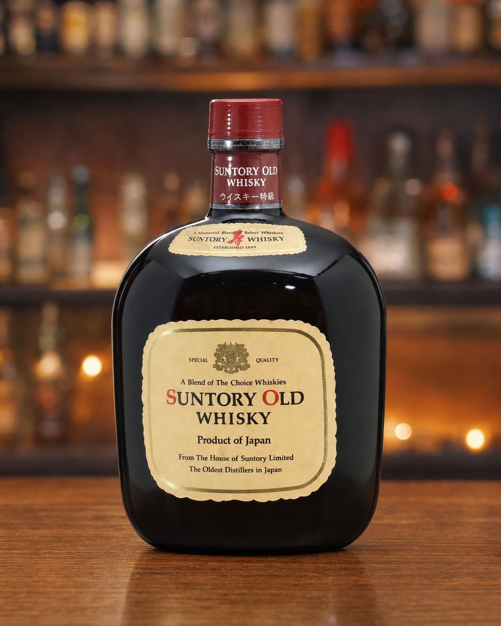 Suntory Old Whisky bottle, alternate view