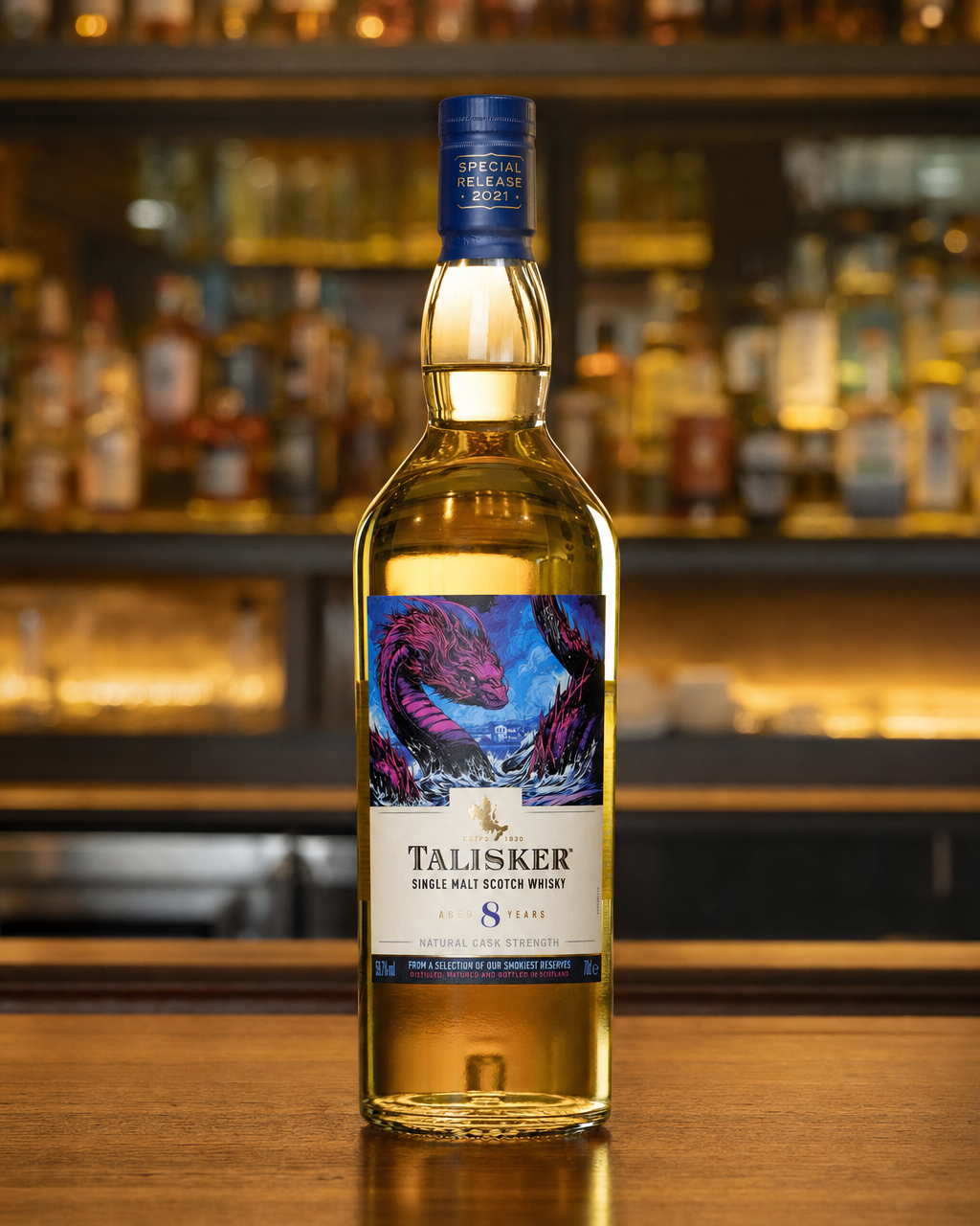 Talisker 8 Year Old bottle, alternate view